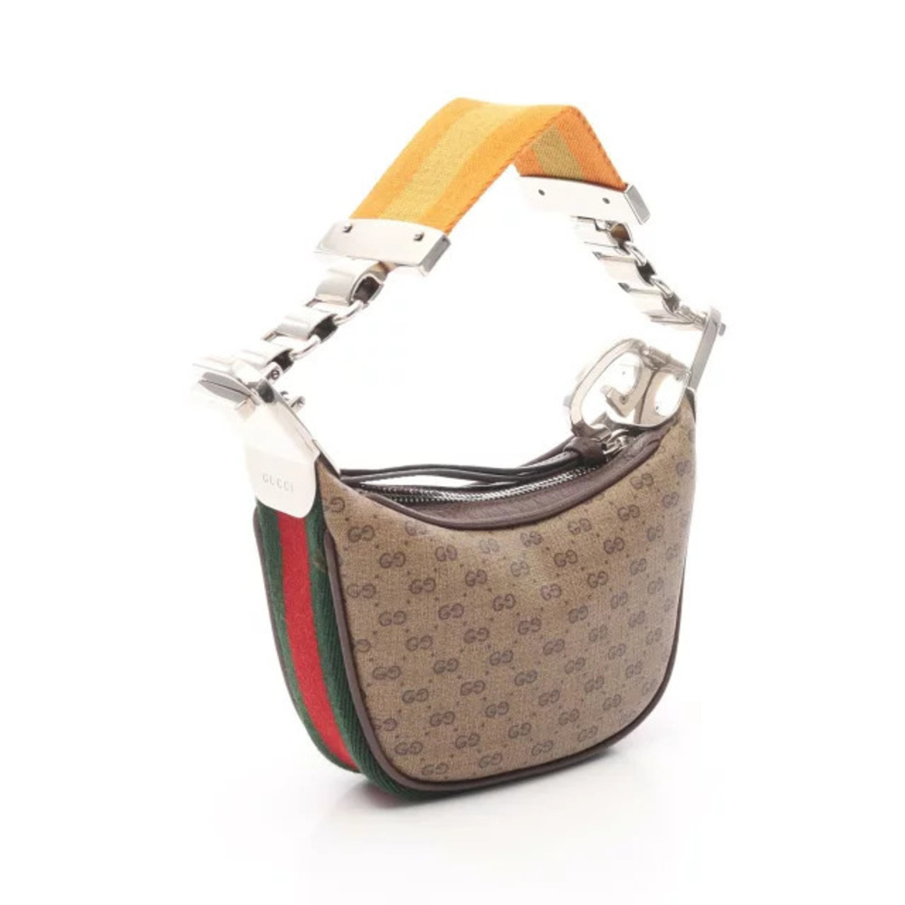 Gucci Sherry Leather Canvas Brown Beige Multicolor Handbag GG